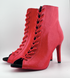 Professional heels made of genuine Premier leather, red snake pattern, with tongue &mdash; dance shoes for modern High Heels dance, open-toe lace-up ankle boots., Red, 9,3 cm, Classic rubber, genuine leather, shoe tongue