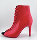Professional heels made of genuine Premier leather, red snake pattern, with tongue &mdash; dance shoes for modern High Heels dance, open-toe lace-up ankle boots., Red, 9,3 cm, Classic rubber, genuine leather, shoe tongue