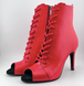 Profesjonalne heelsy z naturalnej sk&oacute;ry Premier, czerwony wz&oacute;r węża, z językiem &mdash; buty do tańca High Heels, botki z odkrytymi palcami i sznurowaniem., Czerwony, Indywidualne szycie na miarę, prawdziwa sk&oacute;ra, język buta