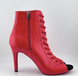 Professional heels made of genuine Premier leather, red snake pattern, with tongue &mdash; dance shoes for modern High Heels dance, open-toe lace-up ankle boots., Red, 9,3 cm, Classic rubber, genuine leather, shoe tongue