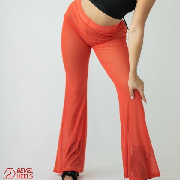 High-rise elastic mesh pants, Red, S