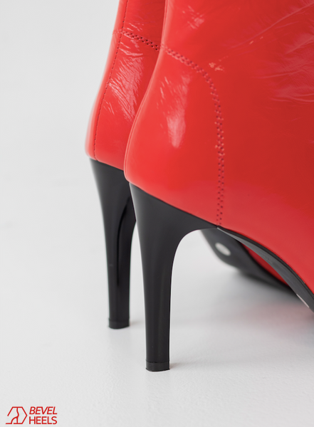 Profesjonalne heelsy z naturalnej sk&oacute;ry Premier, czerwone lakierowane, z językiem &mdash; buty do tańca High Heels, botki z odkrytymi palcami i sznurowaniem., Czerwony, 9,3 cm, Klasyczna guma, prawdziwa sk&oacute;ra, język buta