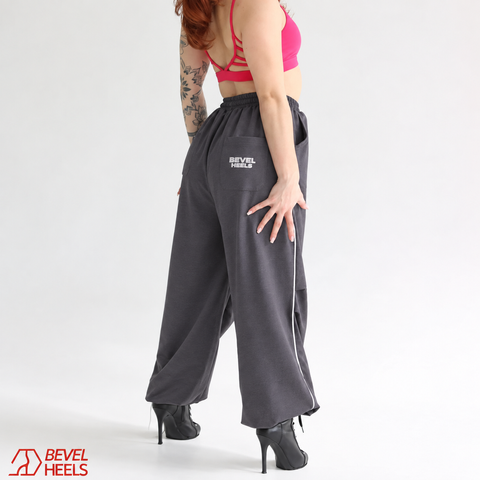 Dark graphite wide-leg trousers with drawstrings, Dark gray, wide