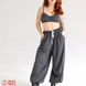 Dark graphite wide-leg trousers with drawstrings, Dark gray, wide