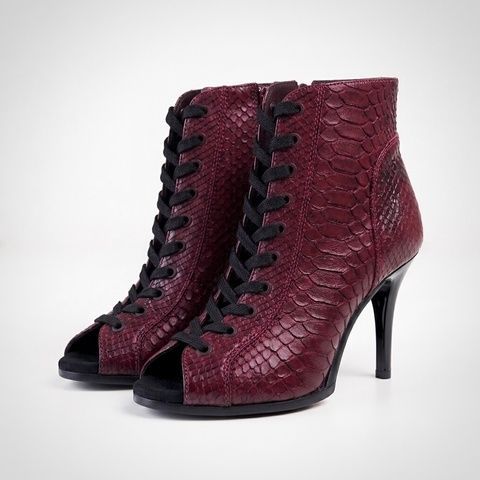 Professional molded-sole heels, 9.5 cm heel, genuine leather, burgundy reptile-embossed leather, DIVA, Individual tailoring, 9,5 cm