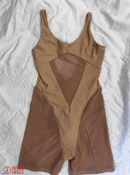Short jumpsuit with straps Sculpt Form beige with beige mesh, Beige, XS