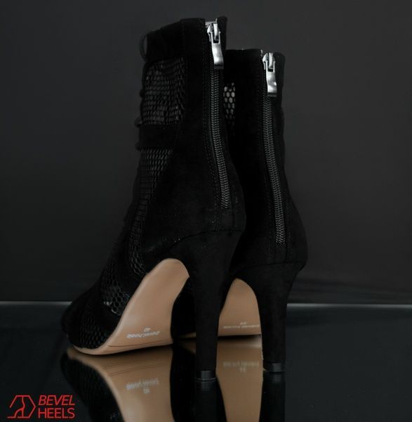 Klasyczne, profesjonalne buty do tańca na obcasie, z odkrytymi palcami, wykonane z eko-zamszu. Sandały na obcasie, Czarny, 36, 7 cm