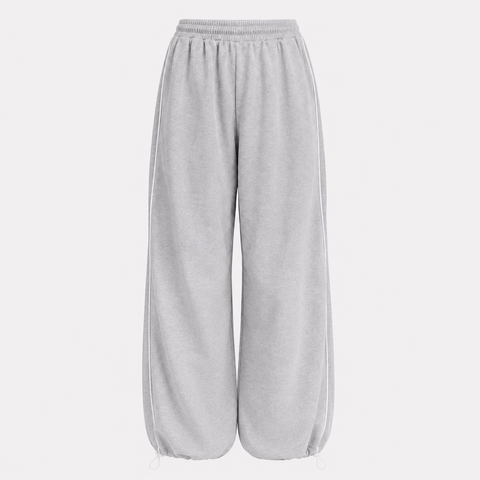 Wide-leg sweatpants with drawstrings in grey melange, Gray, wide