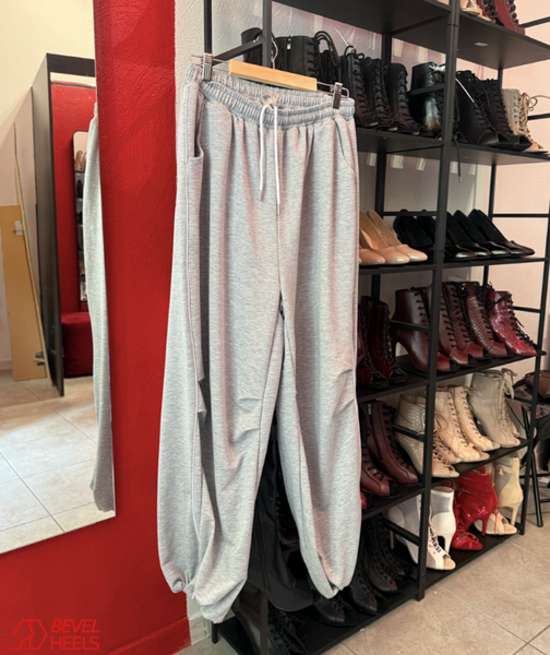 Wide-leg sweatpants with drawstrings in grey melange, Gray, wide