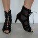 Klasyczne, profesjonalne buty do tańca na obcasie, z odkrytymi palcami, wykonane z eko-zamszu. Sandały na obcasie, Czarny, 36, 7 cm