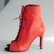 Profesjonalne heelsy z naturalnej sk&oacute;ry Premier, czerwony kolor, z językiem &mdash; buty do tańca High Heels, botki z odkrytymi palcami i sznurowaniem., Czerwony, Indywidualne szycie na miarę, 9,3 cm, prawdziwa sk&oacute;ra, język buta
