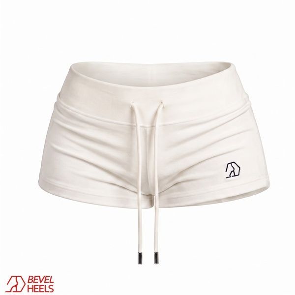 short white velour shorts, White, L