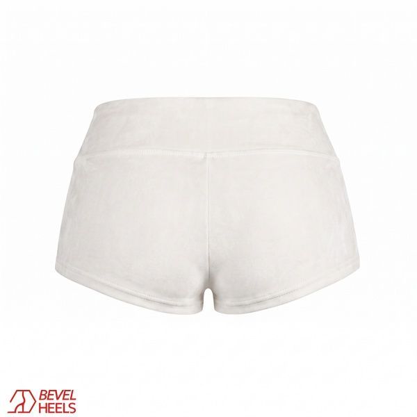 short white velour shorts, White, L