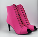 Profesjonalne heelsy Gentle z naturalnej r&oacute;żowej sk&oacute;ry, bez języka &mdash; buty do tańca nowoczesnego z odkrytymi palcami i sznurowaniem. Botki do tańca High Heels, szycie na zam&oacute;wienie, obcas 9,3 cm, klasyczna gumowa podeszwa, naturalna sk&oacute;ra, bez języka. Якщо